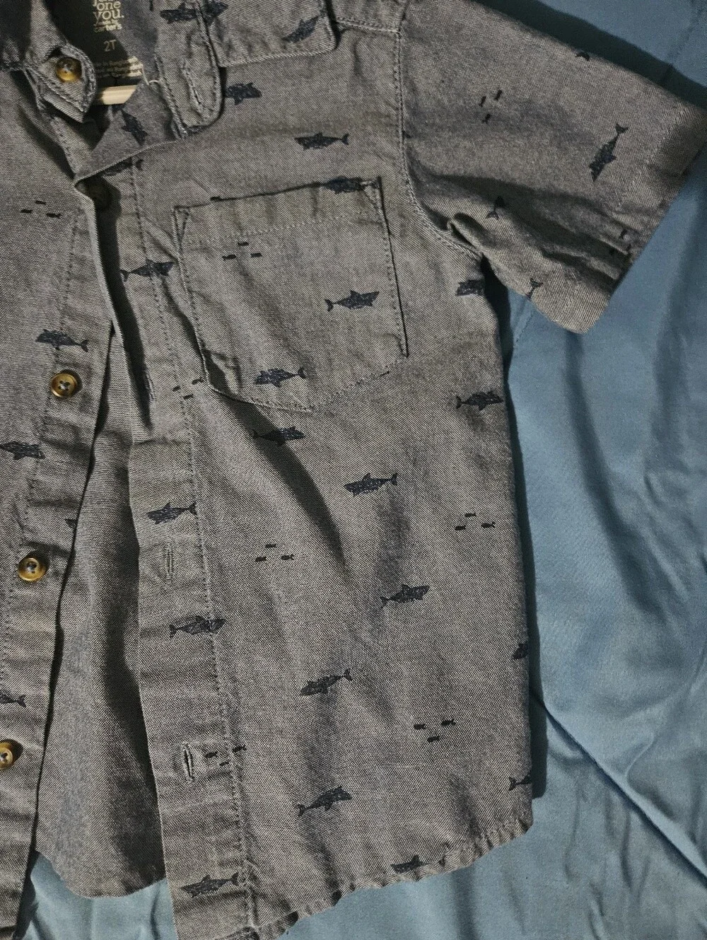 The Children's Place Light Blue Short Sleeve Shark Print Button-Down Shirt